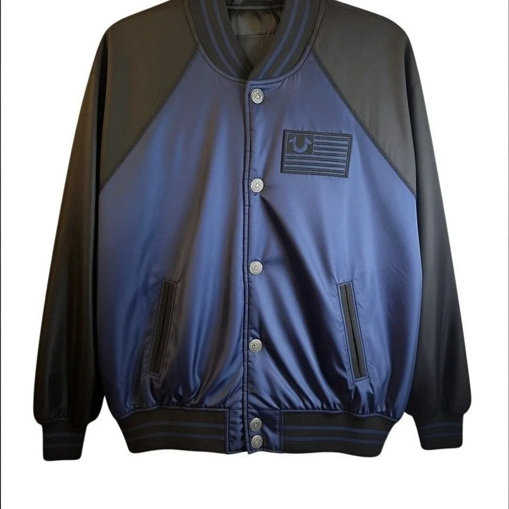 True Religion Nylon Bomber Jacket Blue Black Size S